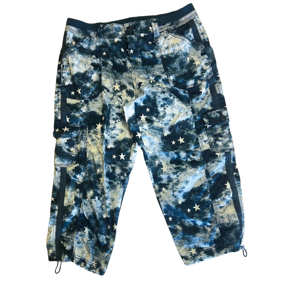 Style&Co Tie Dye Cargo Capri Pants Size 10 Blue Star Y2K Grunge Streetwear